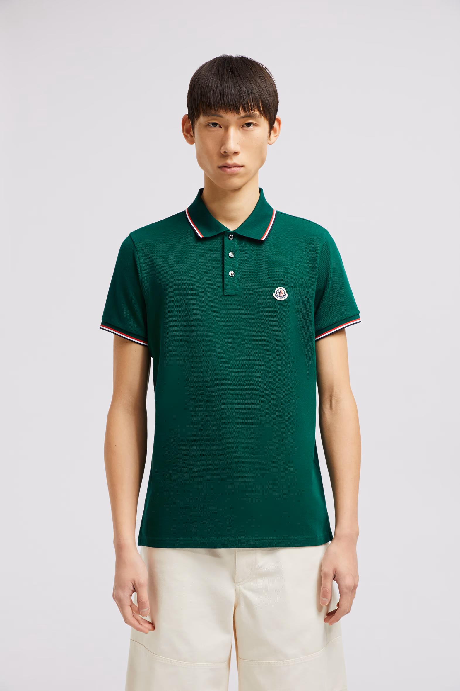 Polo en piqué de coton Hommes Vert Feuille Moncler 0